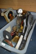 Box Containing Companion Set, Shaving Mirror, Coffee Pot and Tennis Rackets