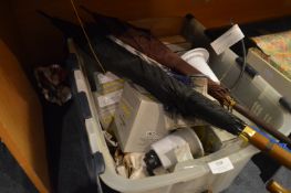 Box Containing Mains Downlights and Three Umbrellas