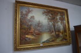 Oil on Canvas Country Lake Scene