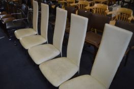 Set of Five Cream Leather Upholster Highback Dining Chairs