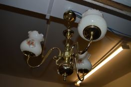 Brass Three Branch Light Fitting with Shades