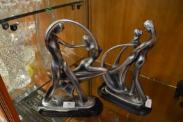 Pair of Silvered Pottery Figures 