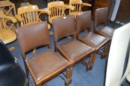 Set of Four Oak Framed Dining Chairs with Upholstered Backs