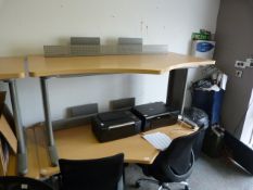 *Beech Topped Shaped Desk on Silver Base