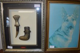 Framed & Mounted Kunja Dagger and a Print of a Dog
