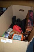 Box Containing Cameras, Lenses and Zulu Dawn Board Game