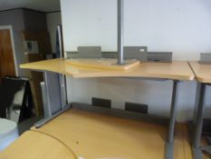 *Beech Topped Shaped Desk with Extension on Silver Base