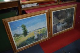 Pair of Pine Framed Monet Prints