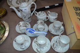 Hand Painted Japanese Kutani Fifteen Piece Coffee Set with Geisha Girl