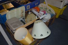 Two Boxes Containing Dinnerware, Scales, Dustbuster, Table Lamps, Clock, Blender, etc.
