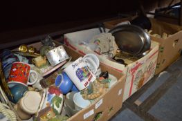 THree Boxes of Bric-a-Brac, Ornaments, Tableware, Glassware, Miniature Teapots, etc.