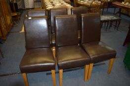 Set of Six Brown Vinyl Upholstered Dining Chairs