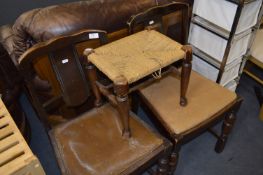 Pair of Oak Dining Chairs and a Stool