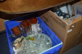 Two Boxes of Glassware, Jugs, Glass Bowl, Dinner Plates, etc.