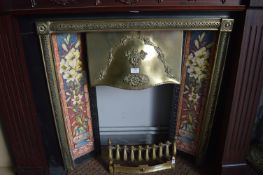 Cast Iron and Brass Tiled Fire Insert with Brass Fire Front