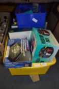 Box Containing Chess Set, Board Games Including Trivial Pursuit, Poker Chip Rack, etc.