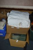 Box of Glass Table Mats and Table Linen