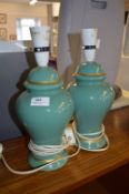 Pair of Green Pottery Table Lamps