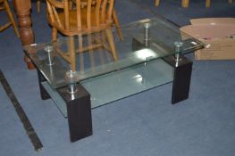 Glass Topped Chrome and Black Coffee Table