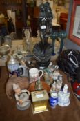 Table Lot of Ornaments, Figurines, Clock, etc.