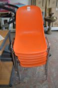 Six Stackable Orange Plastic Chairs