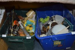 Two Boxes Containing Glassware, Table Lamp, Dinnerware, Ornaments, etc.