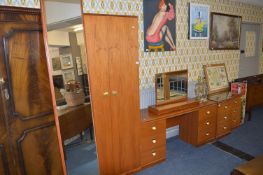 Teak Bedroom Suite; Wardrobe, Dressing Table and Two Side Cabinets