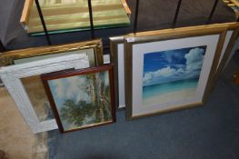 Selection of Prints, Two Oils on Canvas and a White Framed Mirror