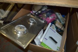 Box of Assorted Items Including; Hob Toys, Router, Garden Power Outlets, etc.