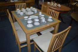 Glass Top Beech Dining Table and Six Dining Chairs