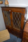 Lead Glazed Display Cabinet with Linen Fold Panel Doors