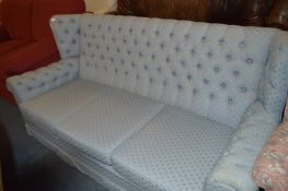 Grey/Blue Three Seat Button Back Sofa