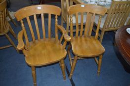 Set of Five Slatback Dining Chairs with Two Carvers