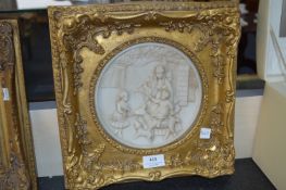 Gilt Framed Italian White Marble Style Embossed Picture