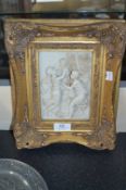 Gilt Framed Italian White Marble Style Embossed Picture
