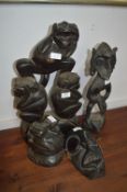 African Carved Ebony Figures; 