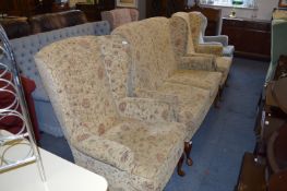 Brown Upholstered Three Piece Winged High Back Suite