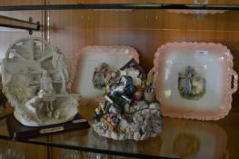 Pair of Decorative Plates and Two Ornaments 