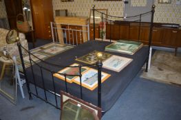 Black Metal and Brass Double Bed and Mattress