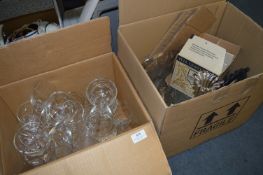 Two Boxes of Drinking Glassware, Vases, Decanters and Bowls