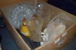 Glass Vases, Decanter, Mugs and a Chicken Egg Holder