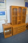 Light Teak Effect Wall Unit with Glazed Door and Hi-Fi Unit
