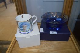 Royal Commemorative Mug and Blue Glass Bowl