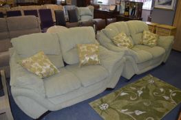 Pair of Green Upholstered Two Seat Sofas