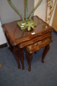 Mahogany Nest of Three Tables with Glass Inlet Tops