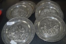 Set of Six Decorative Pewter Wall Plates