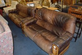 Brown Leather Three Seat and Two Seat Sofa Suite
