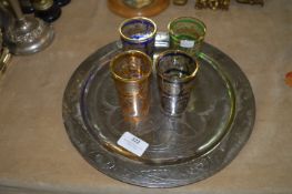 Moroccan Silver Plated Tray and Four Drinking Glasses