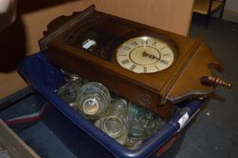 Box Containing Drinking Glassware, Decanters and a Wall Clock