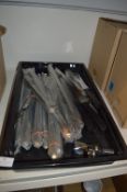 *Black Tray Containing Carving Forks, Stainless Steel Tongs, etc.